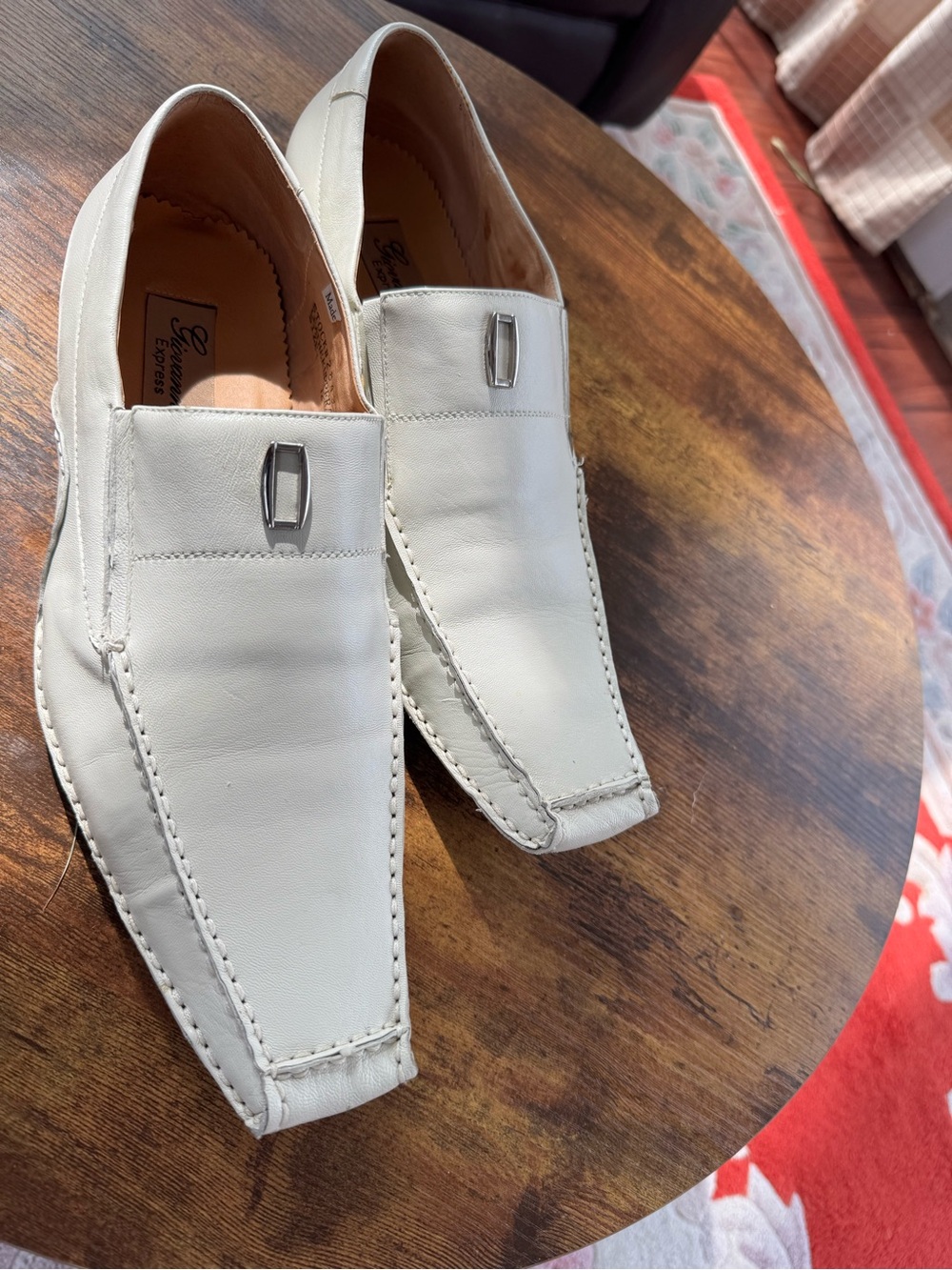 Men's White Leather Slip-On Loafers with Silver Accent